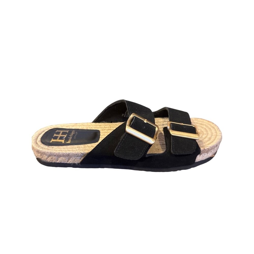Haute Hippie Nikki Sandals Black Suede Espadrille Slide Buckle Straps Women 10M - Picture 2 of 10
